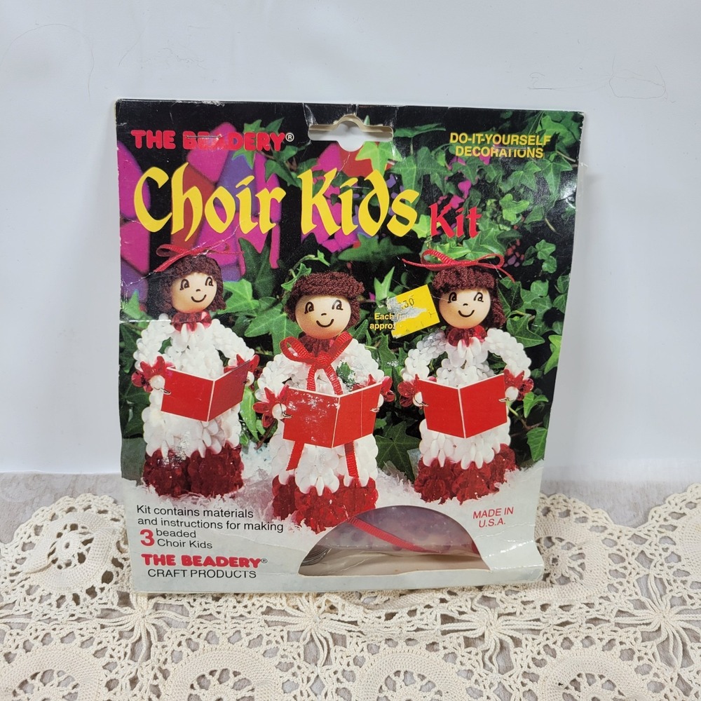 Vintage 80s Choir Kids Beaded Christmas Craft Kit Retro Holiday
